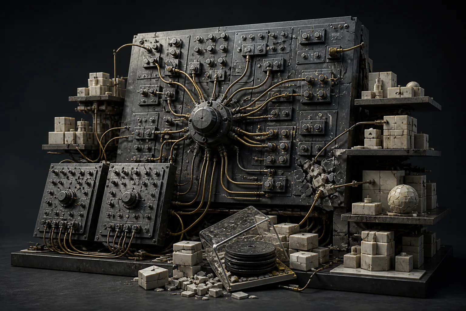 One oversized control panel drives unrelated infrastructure through duplicated controls, exposed state, and drifting connections.